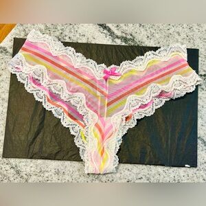 Victoria's Secret Very Sexy Colorful Striped Mesh Lace Cheeky Panties Medium M